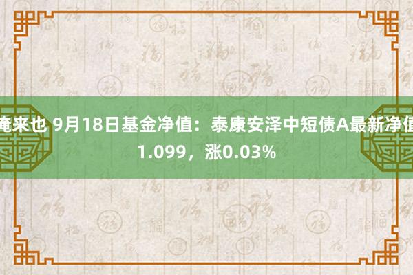 俺来也 9月18日基金净值：泰康安泽中短债A最新净值1.099，涨0.03%