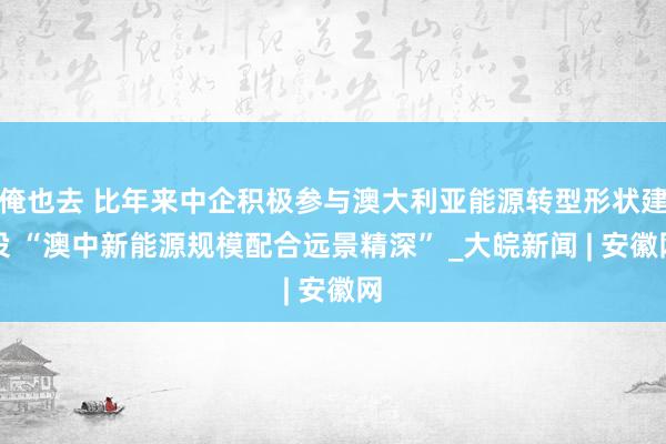 俺也去 比年来中企积极参与澳大利亚能源转型形状建设 “澳中新能源规模配合远景精深” _大皖新闻 | 安徽网