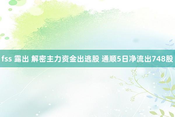 fss 露出 解密主力资金出逃股 通顺5日净流出748股