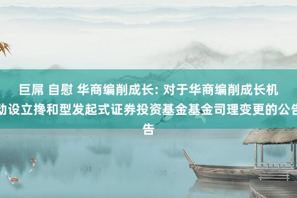 巨屌 自慰 华商编削成长: 对于华商编削成长机动设立搀和型发起式证券投资基金基金司理变更的公告