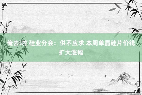 俺去l啦 硅业分会：供不应求 本周单晶硅片价钱扩大涨幅
