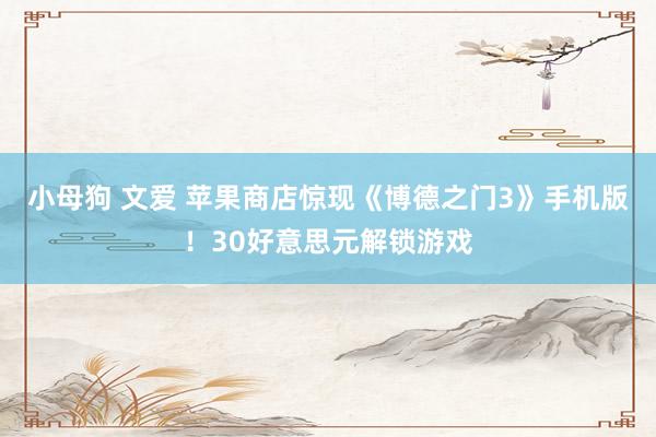 小母狗 文爱 苹果商店惊现《博德之门3》手机版！30好意思元解锁游戏