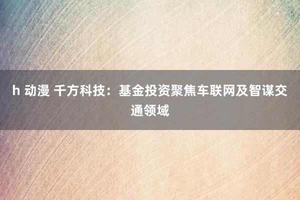 h 动漫 千方科技：基金投资聚焦车联网及智谋交通领域