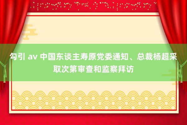 勾引 av 中国东谈主寿原党委通知、总裁杨超采取次第审查和监察拜访